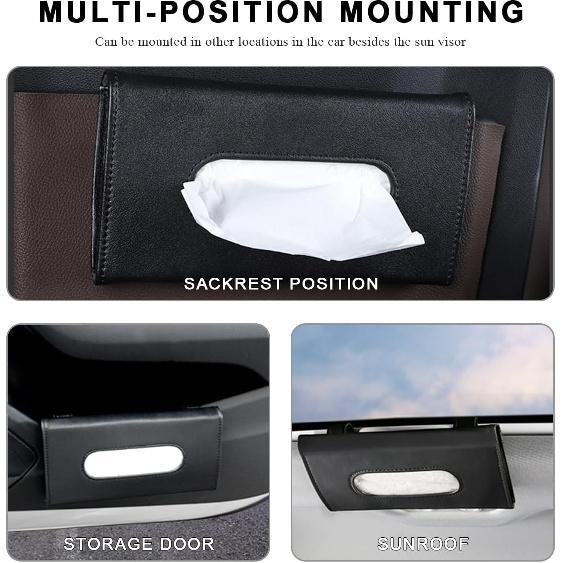 Car Tissue Holder, Vehicle Sun Visor Napkin Box Hanging Paper Towel Dispenser with Tissues Refill, Leather Backseat Paper Towel Case Visor Napkin