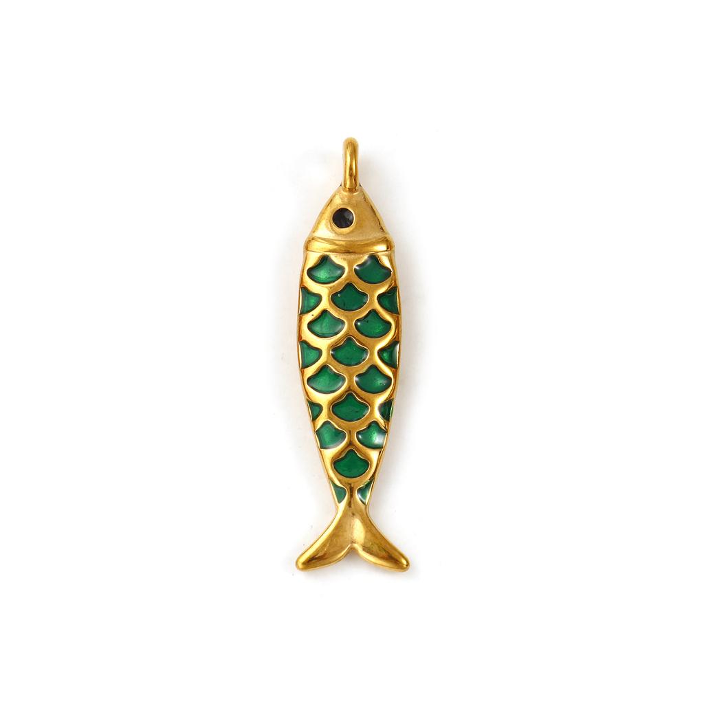 2 PCS 304 Stainless Steel Ocean Jewelry Pendants 18K Gold Plated Enamel Fish Animal 3D Charms For Keychains Necklace 4.9cmx1.3cm