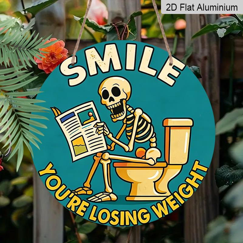 

2D Flat Aluminum 7.87 Inch X 7.87 Inch Humorous Skull Bathroom Wall Decoration. Suitable for Bars, Living Rooms, Kitchens, Parties, Cafes, Porches 1pc