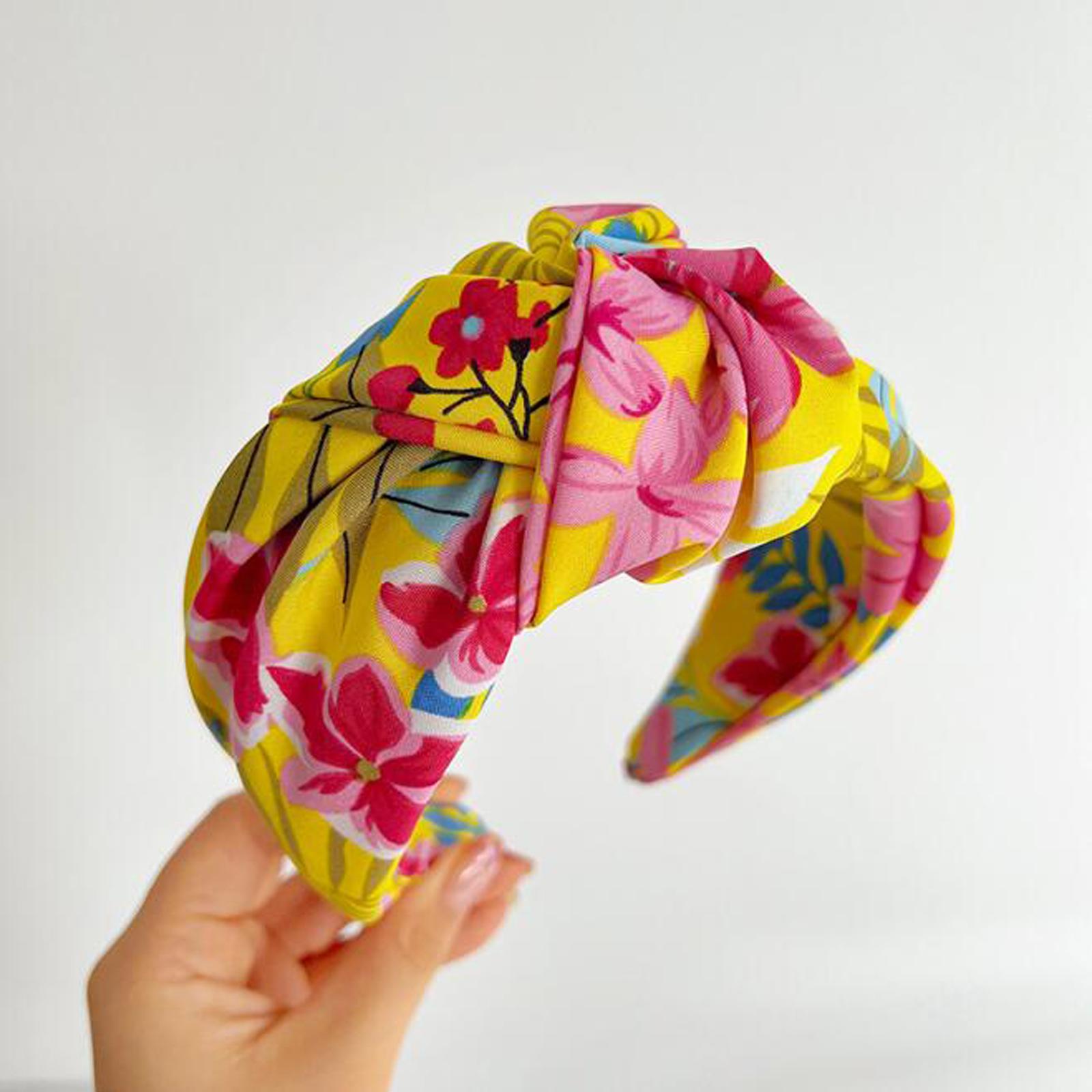 Nieuwe Mode 6CM Brede Zijkant Hoofddeksel Middenknoop Lente Bloem Hoofdband Voor Meisjes Casual Reis Turban Haaraccessoire geel