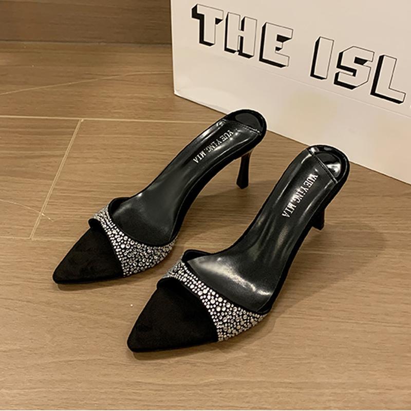 

2025 new luxury women s sandals sexy dress high heels casual shape with party open-toed women s sandals pointed women s shoes 42 чёрный