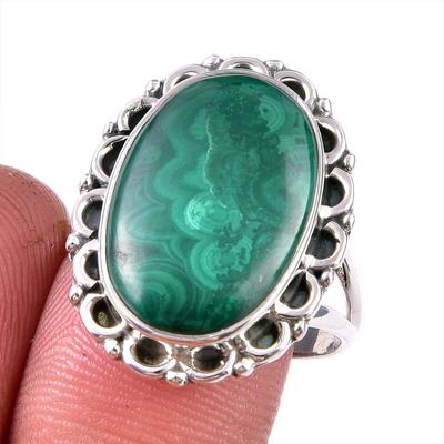 Natural Malachite Gemstone 925 Solid Sterling Silver Jewelry Ring Size 9 T7q25