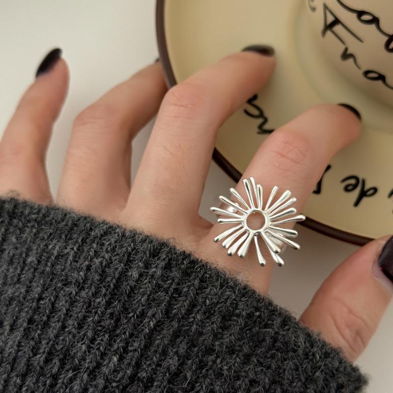 Adjustable Rings for Women 1/2PCS Cute Flower Hollow Firework Geometric Line Style for Anniversary Gift