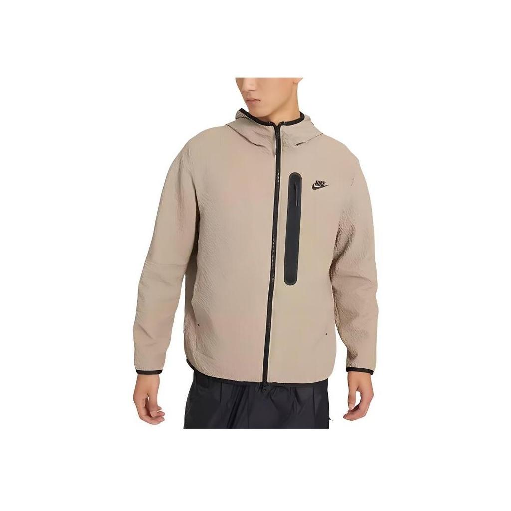 Nike Logo Print Windproof Hooded Woven Jacket Men Jackets Brown DQ4323-247