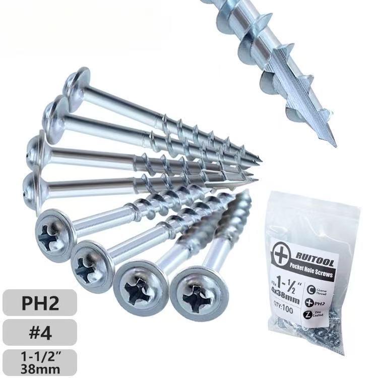 Woodworking Pocket Hole Screws: ST4-25~63mm, Partial Thread, Self-Tapping, Pan Head, Galvanized Phillips Screws.