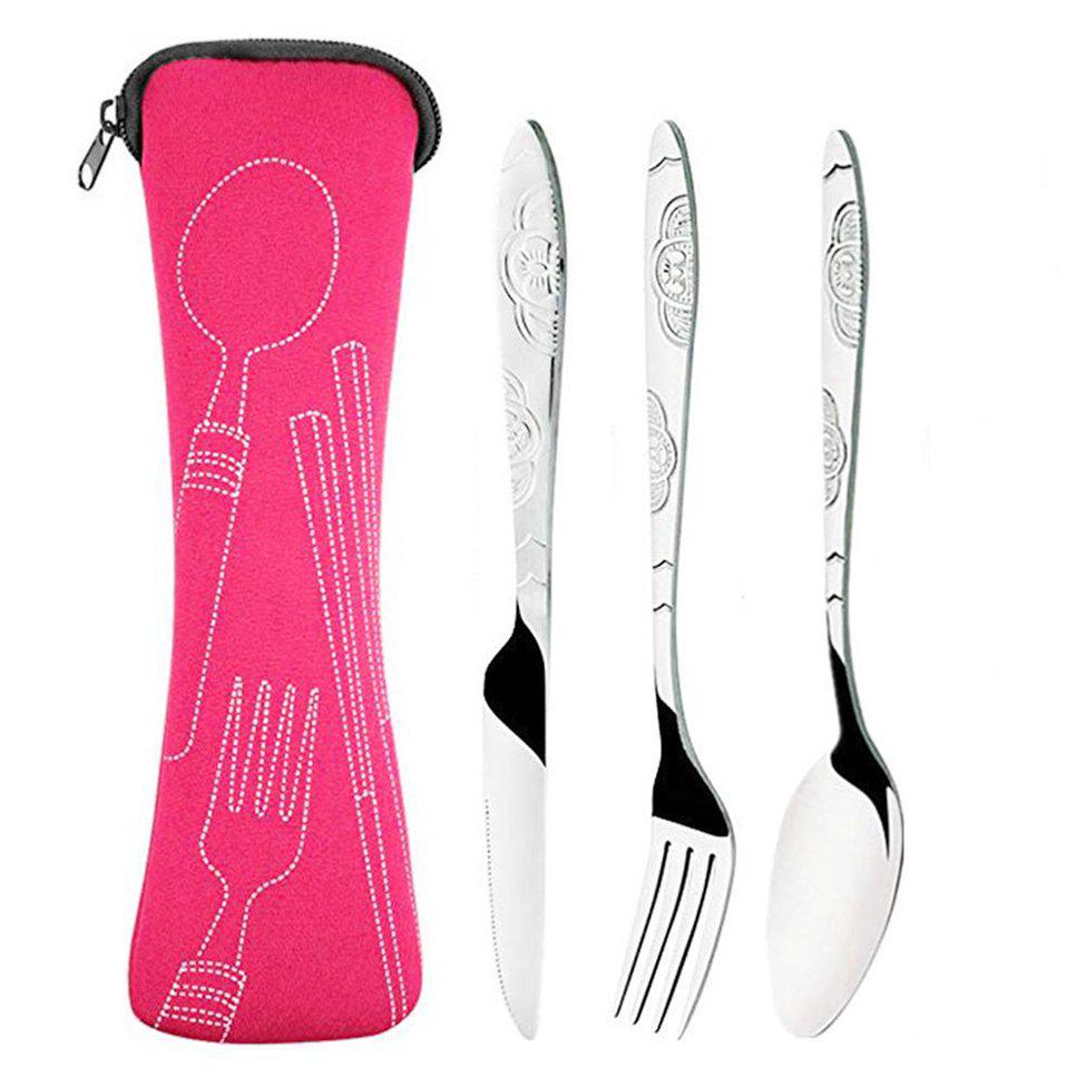 Portable Stainless Steel Steak Cutlery Set with Cloth Bag Flatware Sets Knife Fork and Spoon