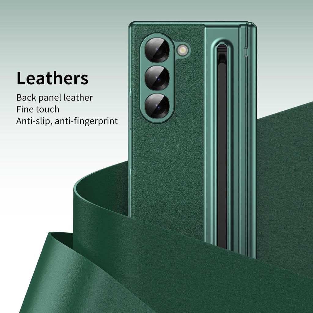 ZFOLD7: Spring-Loaded Pen Slot & Stylus Case for Samsung Z Fold 6/5/4/3 with Electroplated Leather Finish