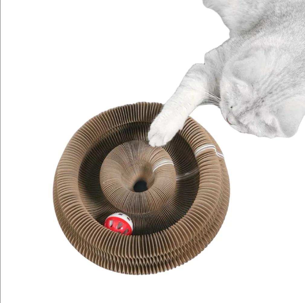 Magic Organ Cat Scratching Board Foldable Interactive Cat Toy with Bell Ball Corrugated Paper Cat Scratcher