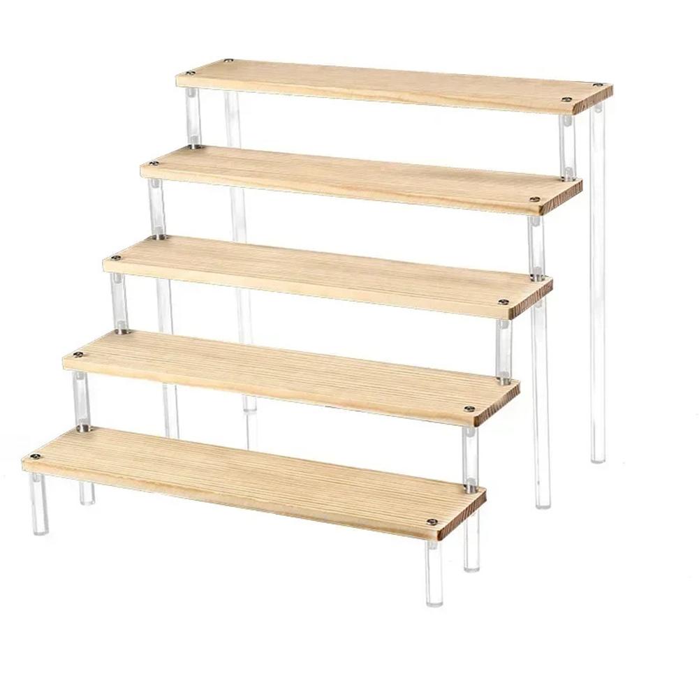 Acrylic Display Rack Wooden Ladder Rack Cosmetics Storage