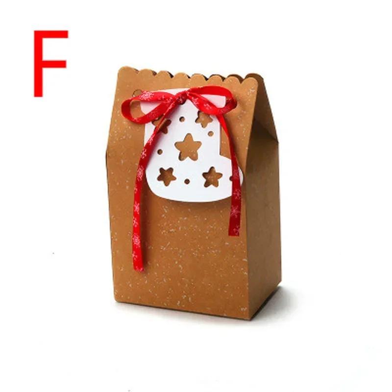 1 Pcs Kraft Paper Bag With Ribbon And Card Tag Packaging Gift Box Wrapping Christmas Party Supplies