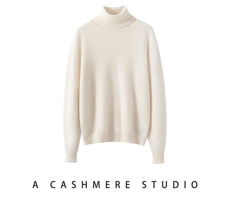 Women's Plus Size 100% Cashmere Knit Long Sleeve Sweater - Autumn/Winter Base Layer Top