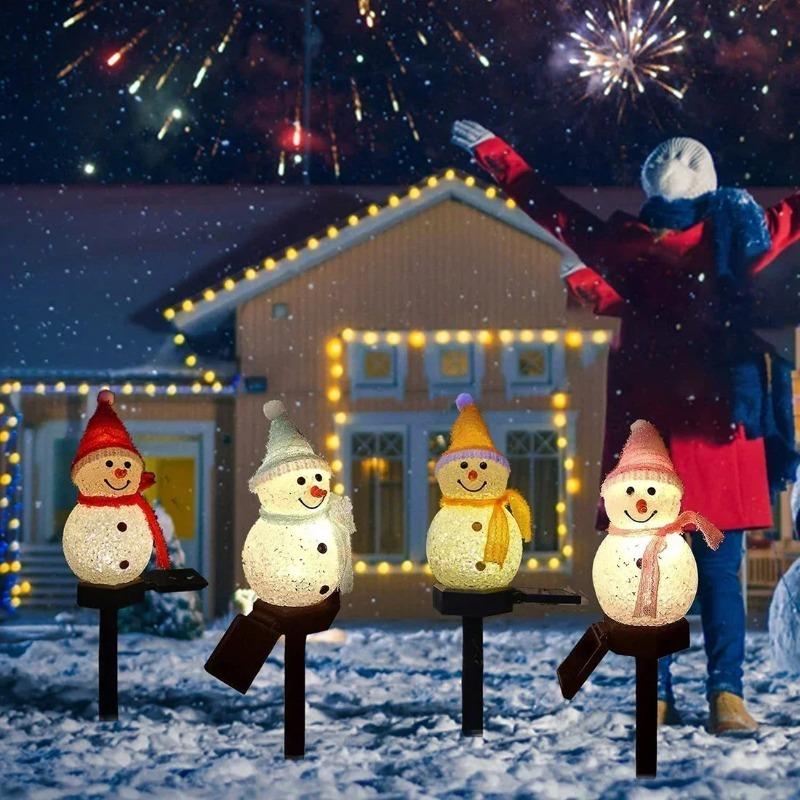 Solar Ground Lights Christmas Snowman Decoration Atmosphere Nightlight Outdoor Garden Garden EVA Rice Grain Snow Man
