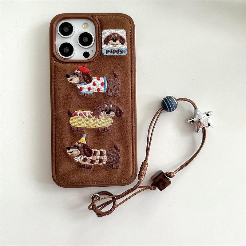 

Новый мультяшный вышитый чехол для телефона с собаками и кошками, разноцветный, для iPhone 17 14 15 16 Pro Max 16, милый пушистый плюшевый зимний противоударный чехол For iPhone 14