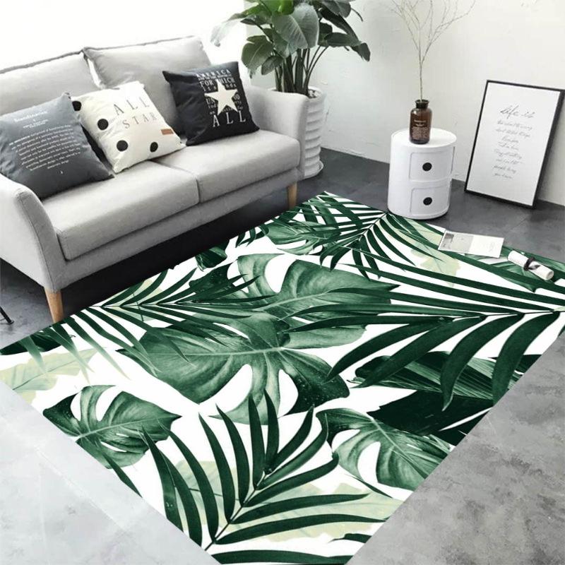 Natural Jungle Style Large Carpet for Living Room Anti-slip Floor Rug with Monstera Leaf Design for Modern Home Decoration