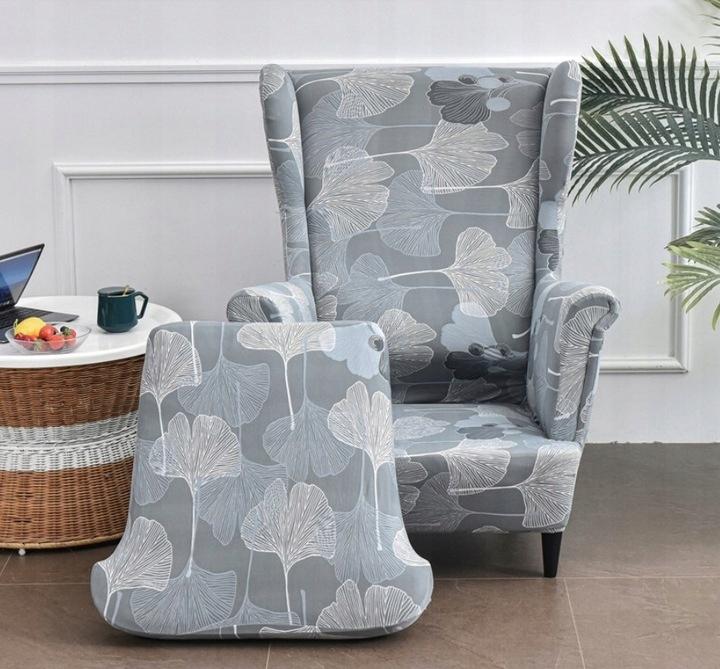 Armchair Cover Grey Leaves Patterns Elastic [22Ew8]