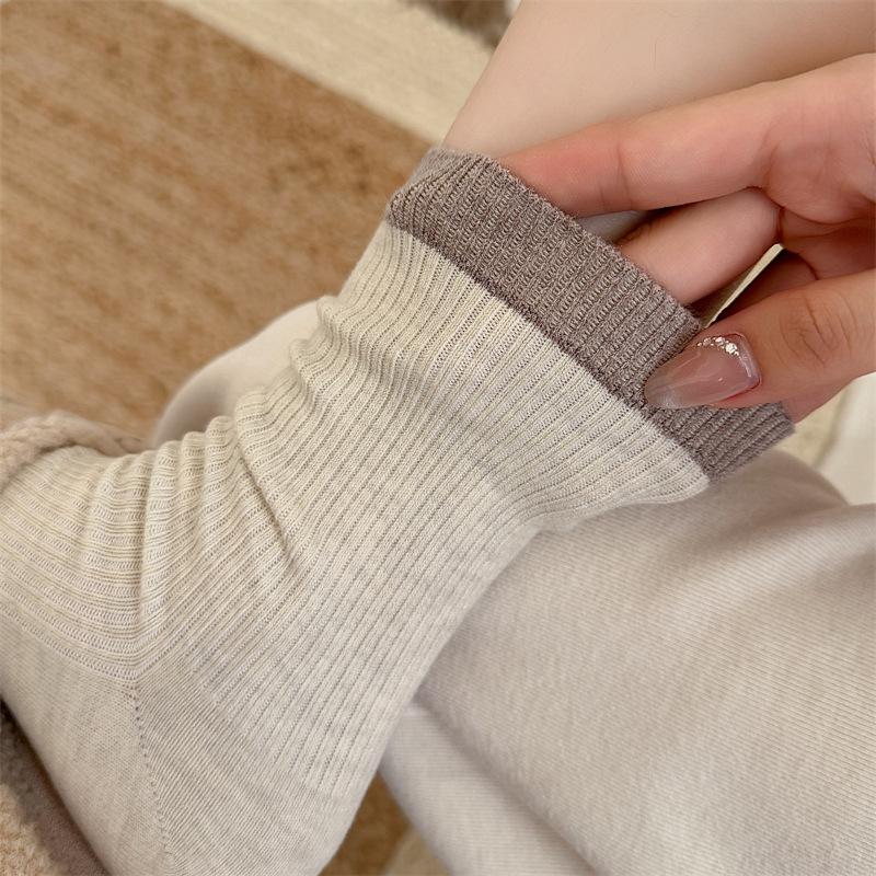 Autumn and Winter Women's Mid-calf Socks, Winter Thickened Warm Cashmere Socks, College-style Color-blocked Wool Socks