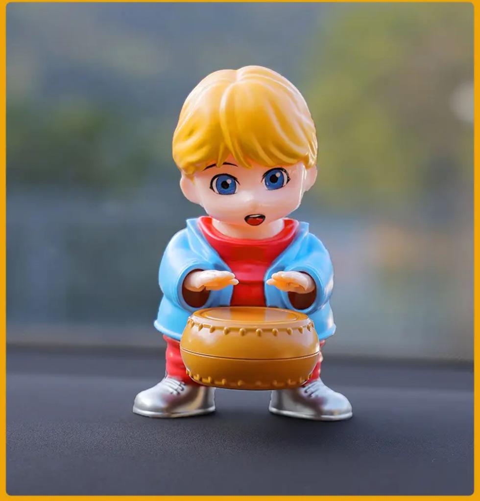 Hot New Solar Car Interior Ornaments Shaking Head Drumming Cartoon Swinging Drummer Automotive Dashboard Decoration