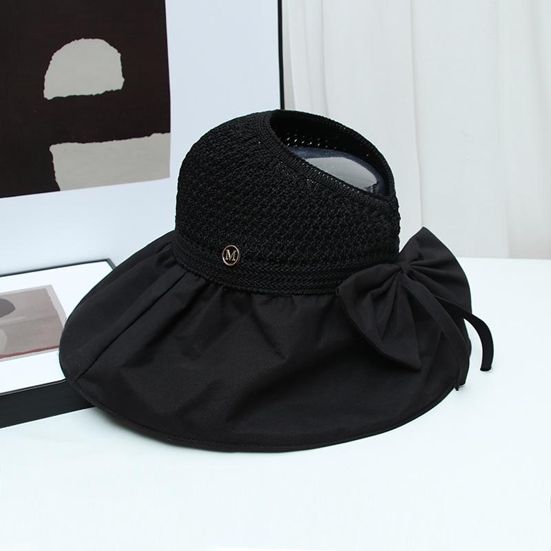 

Summer bucket hat UV protection face protection sun hat big eaves foldable ponytail beach empty top sun hat L（54-60cm）