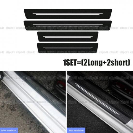 4× Car Door Sill Protection Strip Carbon Fiber Leather Cover Sticker Black+White