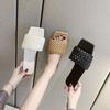 Women's Summer Clip On Flat Bottomed Slippers Casual Square Head Knitted Strap Beach Sandals Shoes 35-42