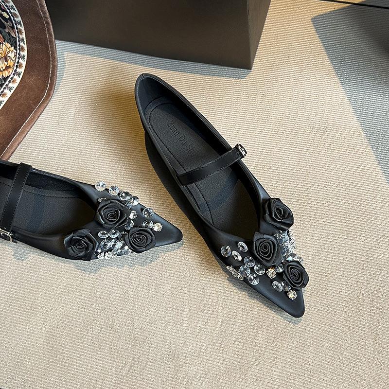 

Модные балетки с украшением в виде цветка розы, женские туфли с острым носком из шелка мэри джейн 34-43 большого размера, балетки, хрустальные лоферы, расшитые бисером, женские 38 чёрный