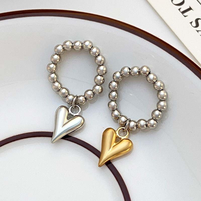 Mode Kreativ Metall Liebe Herz Anhänger Ringe für Frauen Punk Gold Farbe CCB Runde Perle Elastisch Verstellbar Ring Schmuck