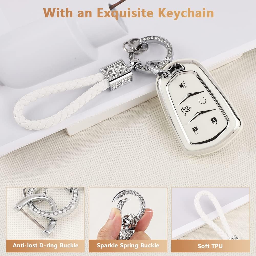 PIFOOG Key Fob Cover For Cadillac SRX CTS CT6 XTS XT5 XT6 XT4 ATS Accessories TPU 5 Button Keys Case Shell Protecor Glitter Car Keychain Girly Women