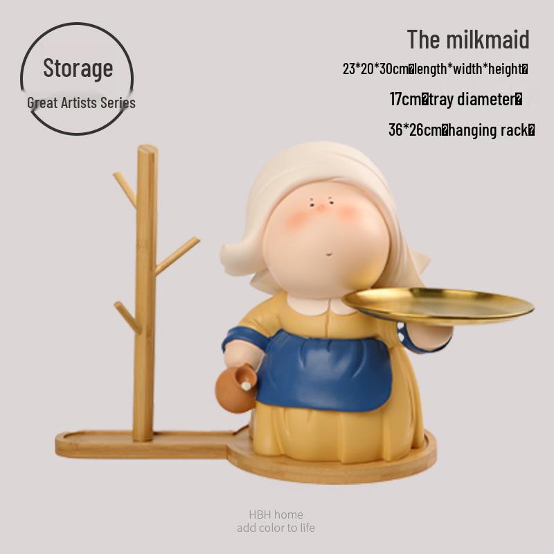 Decorative Foyer Key Tray with Pearl Earring Girl Design - Creative Living Room Ornament