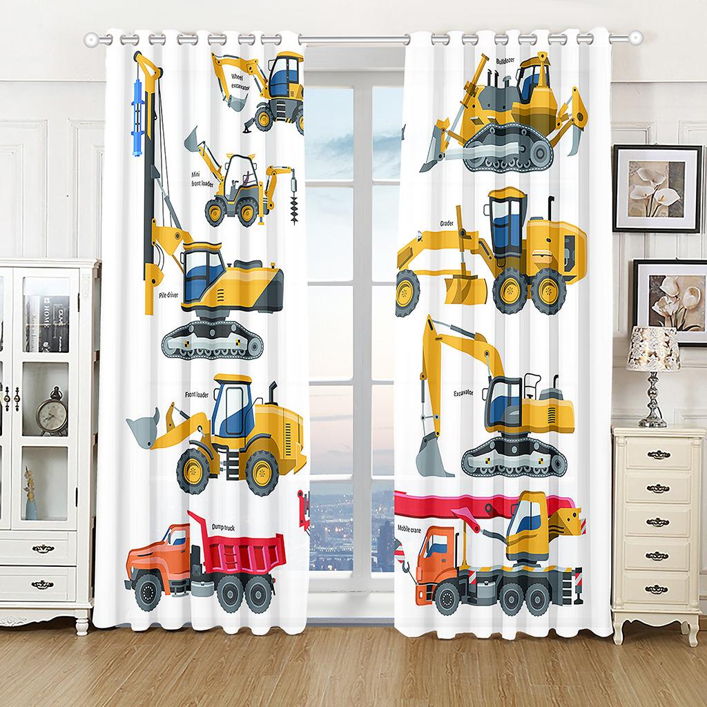 3D Cartoon Tractor Truck Excavator Bulldozer Child Curtains Blinds for Boys Room Kitchen Windows Decor Curtains 2 Panels