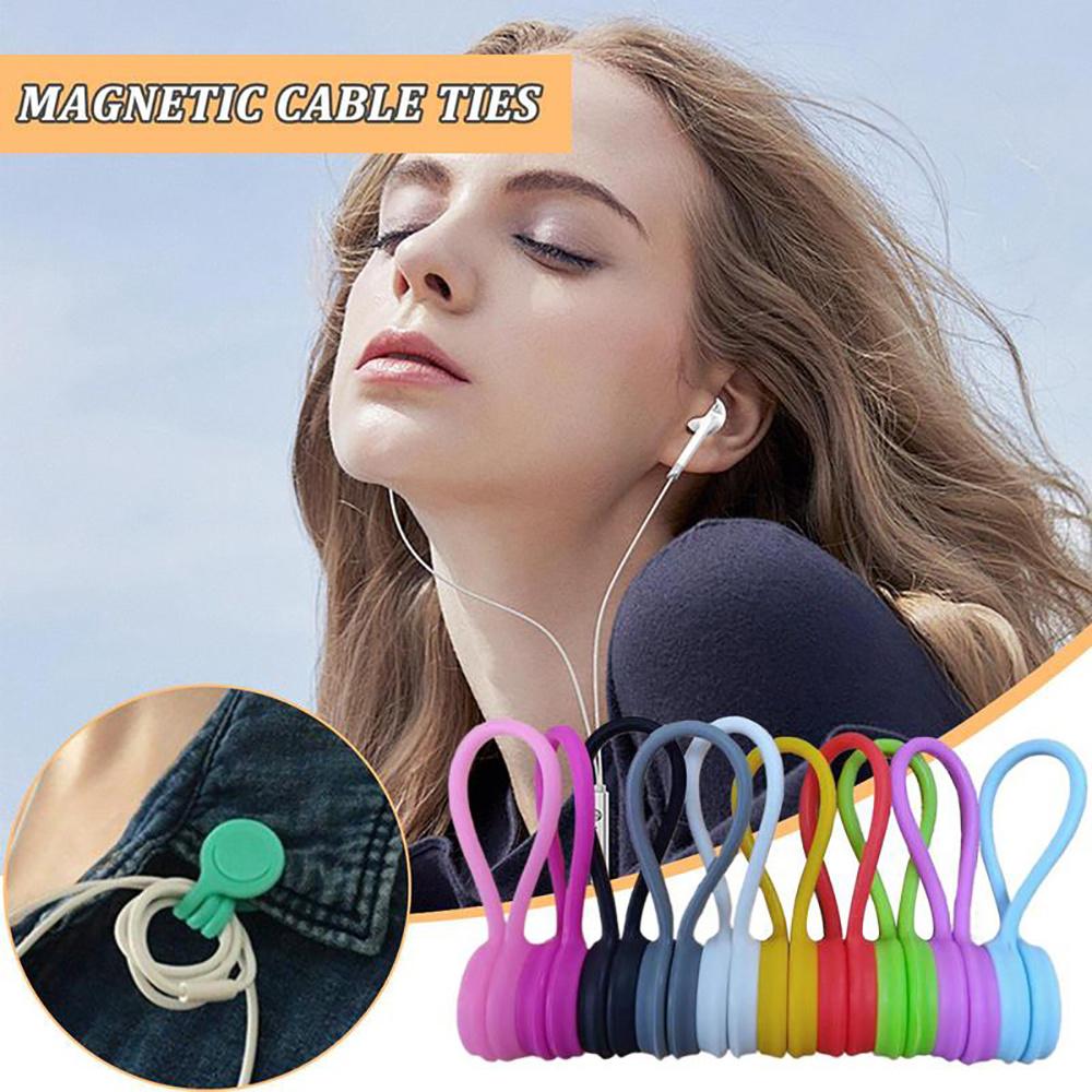 Magnetic Cable Ties Strong Silicone Cord Organizer for Wires Cables Kitchen Fridge Office Reusable Magnetic Straps Book Marker
