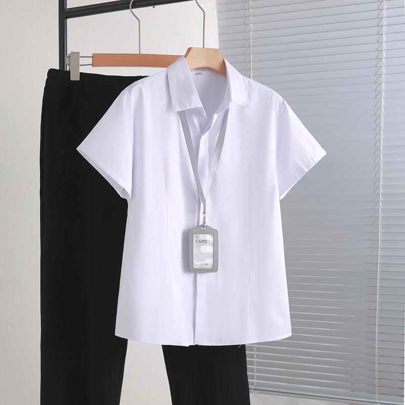 Women's Plus Size Dark Striped Short Sleeve Shirt: Professional Summer Workwear