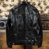 Genuine Horsehide Leather Jacket for Men Short Slim Fit Waxed Tea Core Vintage Biker Jacket Stand Collar