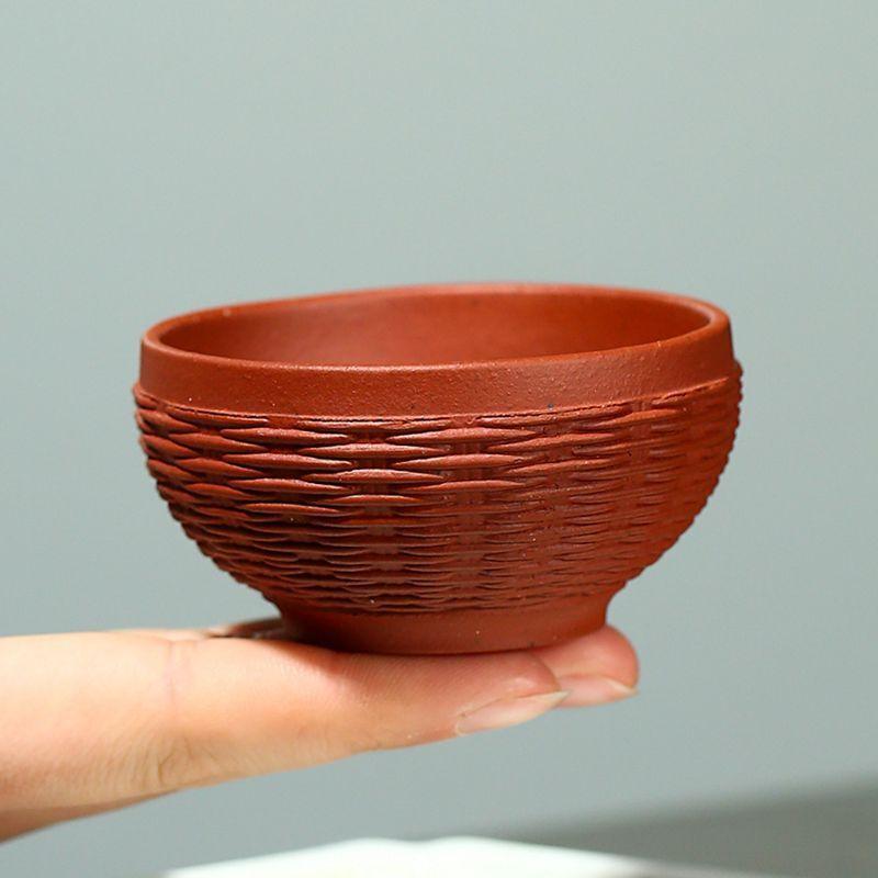 

2pc Chinese Hand Made Purple Sand Tea Cup Boutique Bamboo Weaving Master Cup Personal Puer Tea Bowl Teaset Cha Accessories 65ml