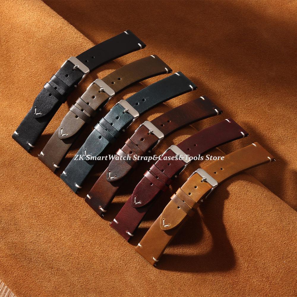Quality Handmade Retro Oil Wax Genuine Leather Calfskin Strap 18mm 19mm 20mm 21mm 22mm 24mm Quick Release Band Watch Accessories