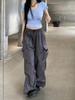 Y2K Women Streetwear Cargo Pants Harajuku Casual Solid Baggy Straight Trousers Fashion Wide Leg Pockets Joggers Trousers