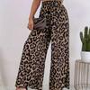 Summer Temperament Leopard Print Casual Pants with Women's Print Elastic Waistband Sagging Feelin Wide Leg Pants