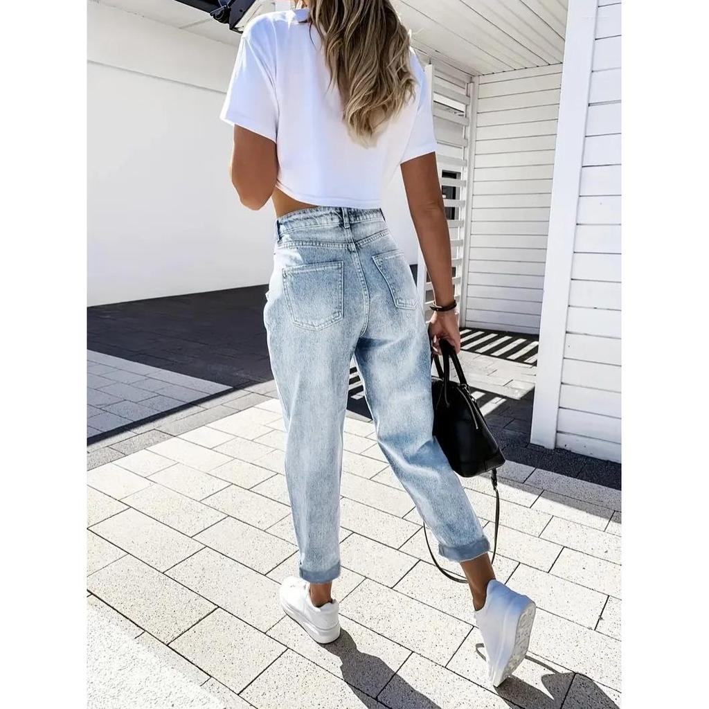 Jeans a vita alta corti affusolati casual larghi snellenti da donna 2026