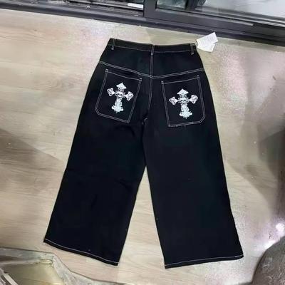 ZYLLO Calças Jeans Baggy Hip Hop da Moda Y2K Bordado Gótico Punk Retas Perna Larga