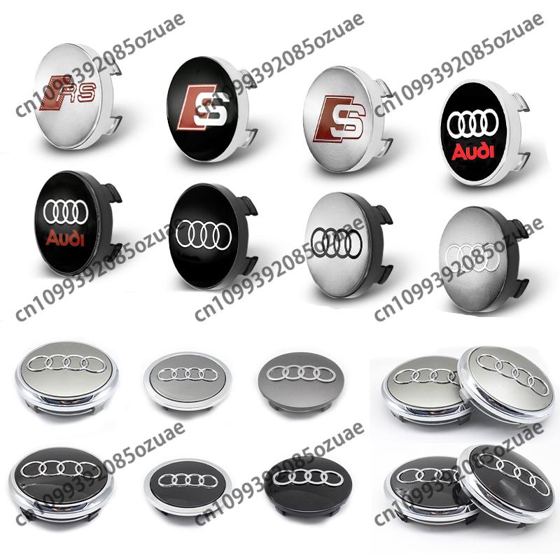 For Audi A34Pcs 56mm 60mm 61mm 68mm 69mm 77mm Car Wheel Center Hub Cap For Audi A1 A3 A4 A5 A6 A7 A8 Q2 Q5 Q7 Q3 TT RS S Rim Cover Stickers