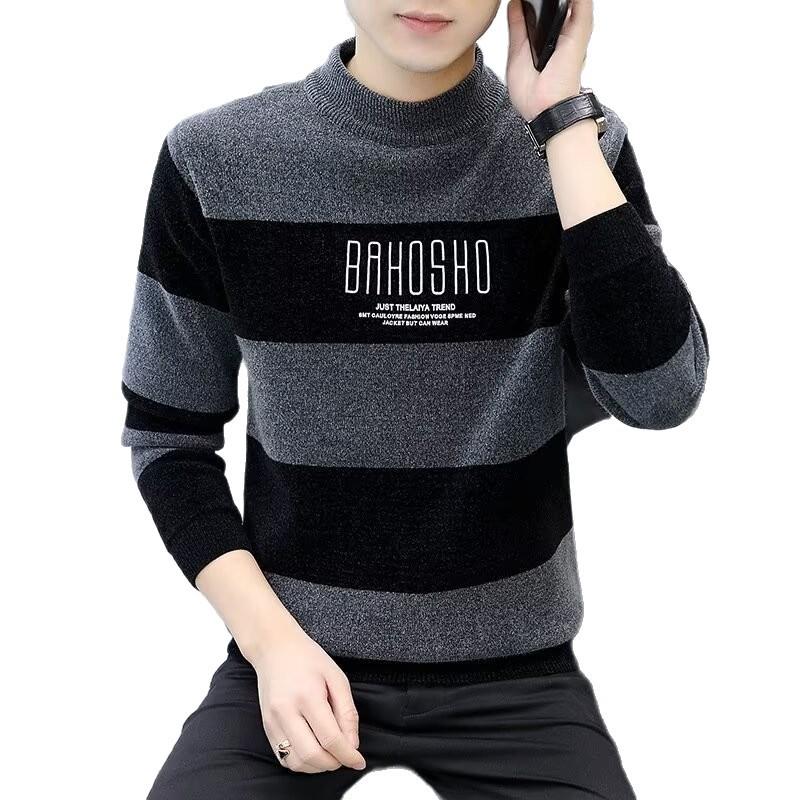 Men's Velvet Half-High Collar Sweater - Thickened, Warm, Autumn/Winter Base Layer Top