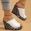 Fashion Leopard Print Wedge Sandals for Women Retro Slip On Platform High Heel Sandals Woman Summer Thick Sole Peep Toe Mules Slippers