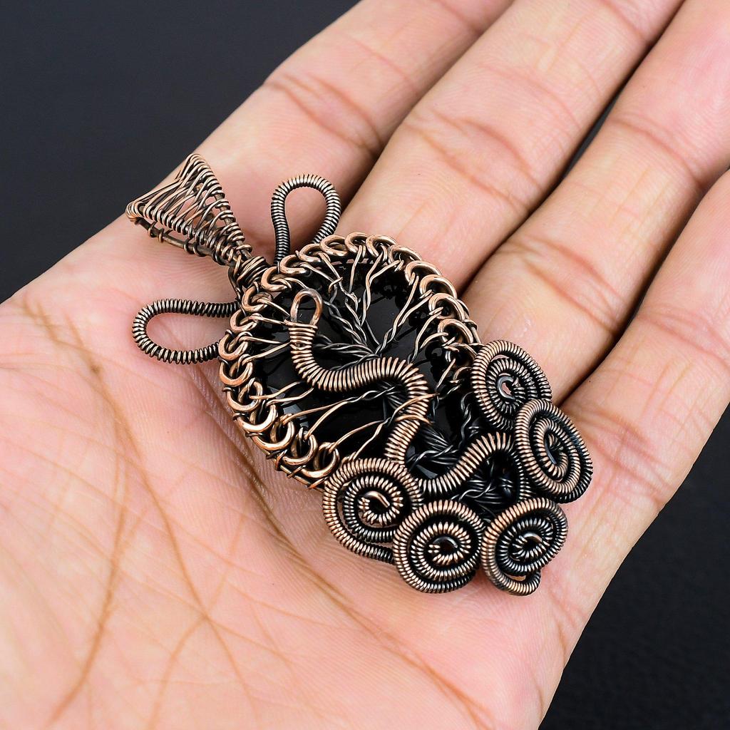 Black Onyx Jewelry,999 Copper Wire Wrapped Pendant Handmade Gemstone Jewelry, Gifts For Wife Brand New Pendant