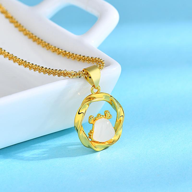 Happy Star Blumenkohl Jade Drache Halskette Weihnachtsgeschenk für Freundin Hasenanhänger Schlüsselbeinkette