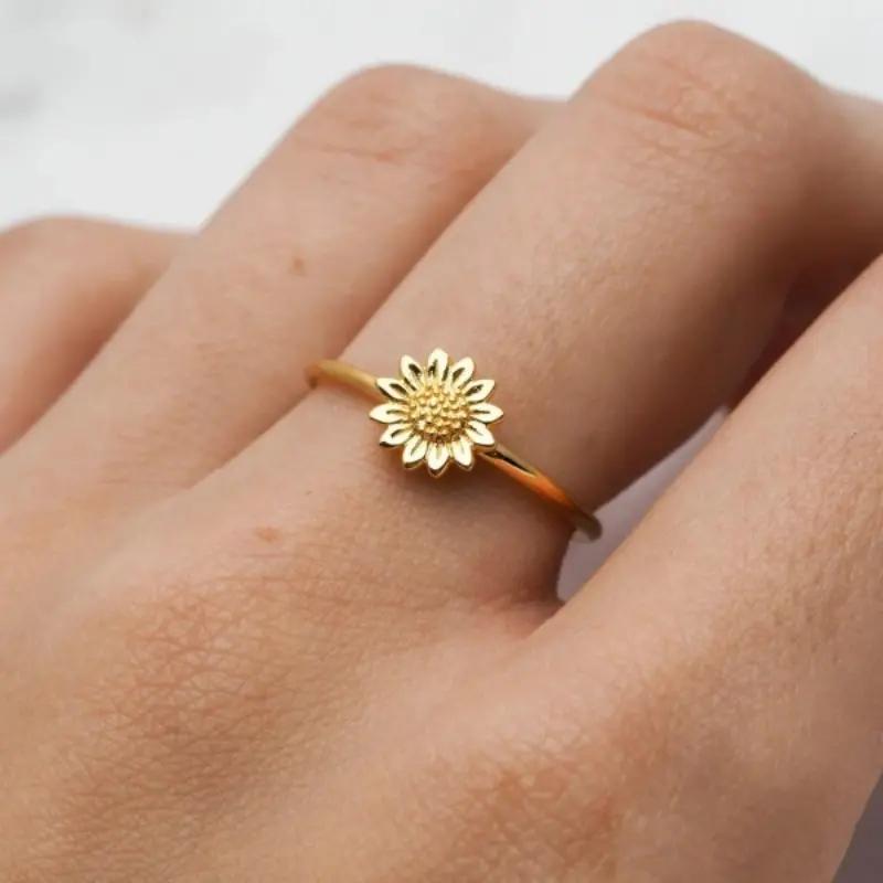 

Huitan Sunflower Women Rings Metallic Style Simple Stylish Girls Finger-ring Exquisite Accessories Fashion Versatile Zircon New 5