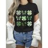 Uroczy T-shirt z Graficznym Wzorem Koniczyny i Kokardki - Zabawna i Modna Koszulka z Krótkim Rękawem Prezentująca Wyrazisty Zestaw Wzorów Koniczyny, Do Codziennego Użytku