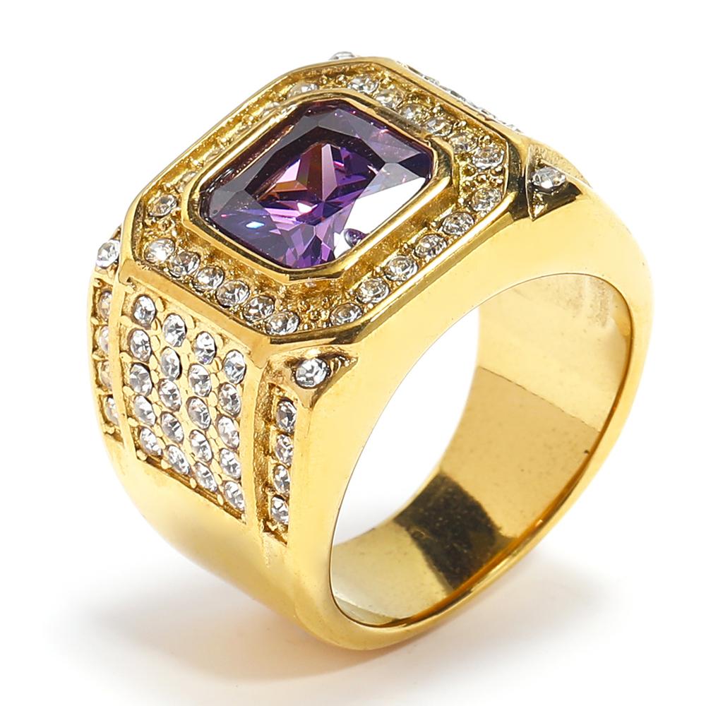 Full Diamond Square Ring for Men Titanium Steel Bling Iced Out Hip Hop Jewelry Luxury Cubic Zirconia Ring