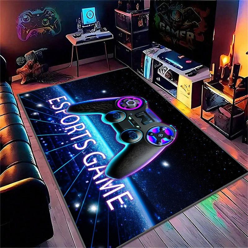 Colorful Gaming Theme Carpet Vibrant Joystick & Mouse Design Rug Non-Slip Large Floor Mat for Living Room Bedroom Fashion Cool