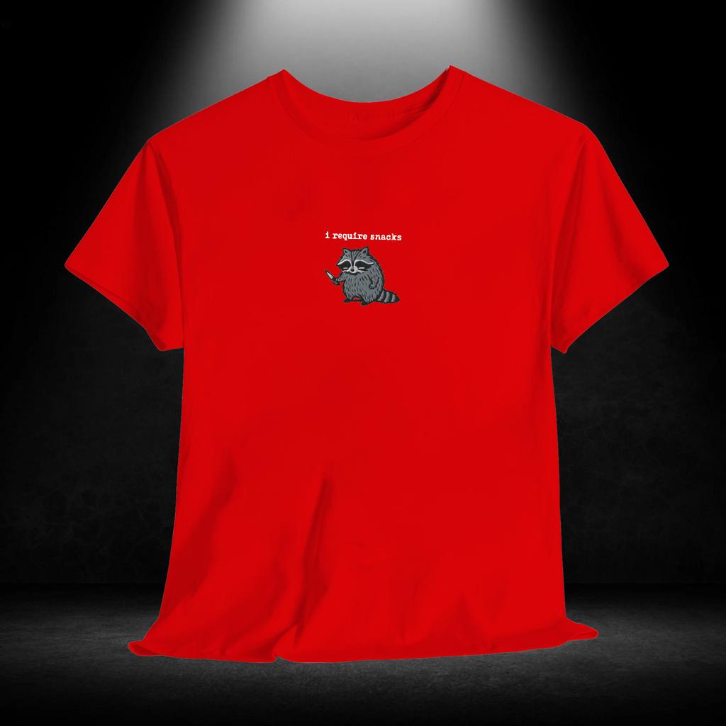 Men's Summer T-shirt I Require Snacks Raccoon Print Crew Neck Short-sleeved Top Casual Loose Sportswear Fashion Homewear