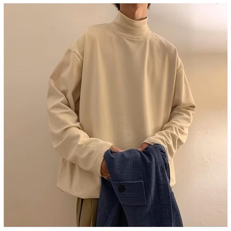 Men's Loose-Fit Semi-High Neck Long-Sleeve Base Layer Sweatshirt for Spring and Autumn