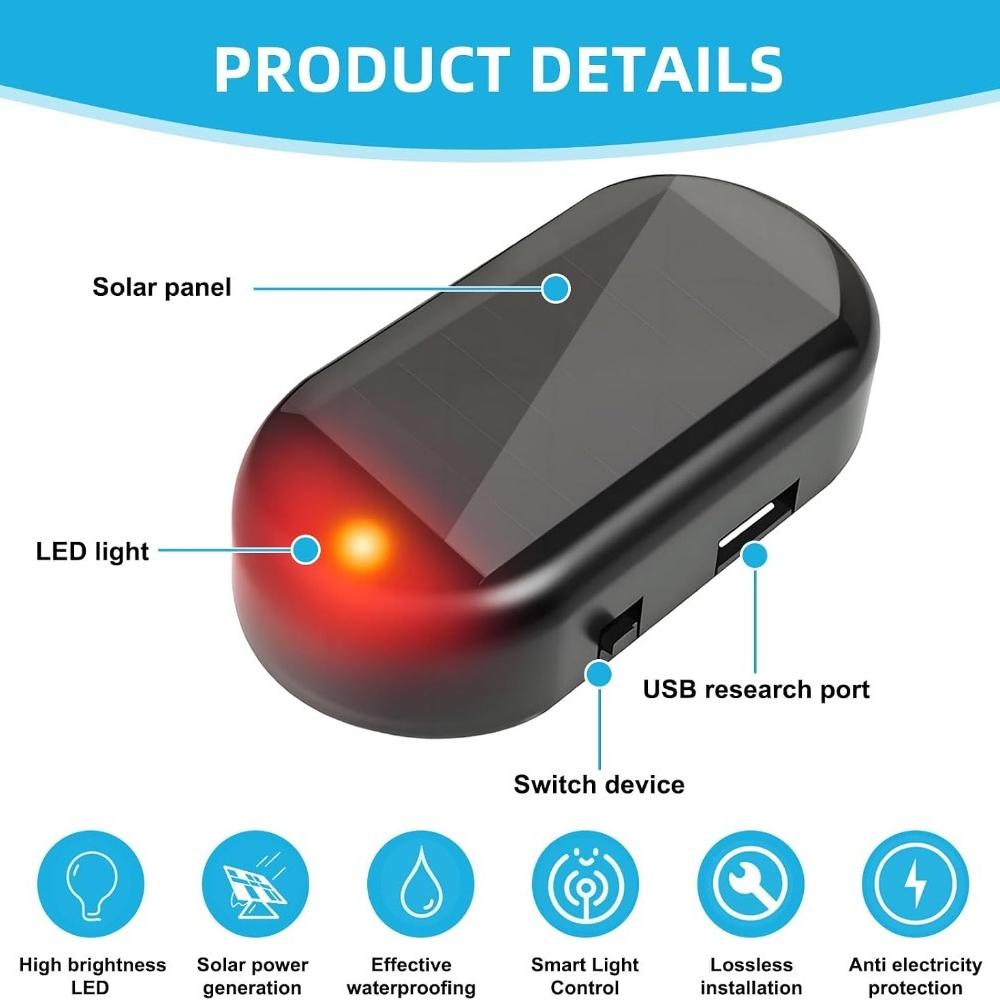 2PCS Solar Powered Fake Car Alarm LED Light, for Car Van security alarm